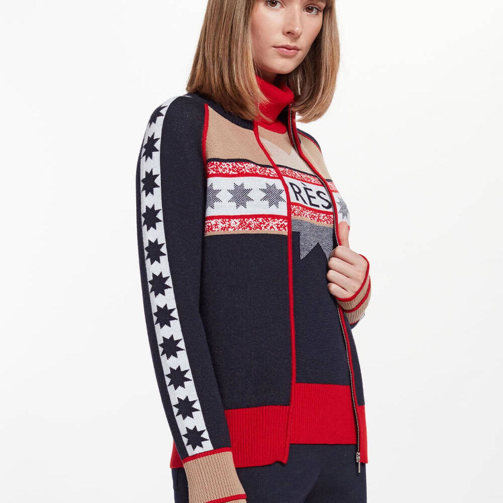 Knitss Yıldız Desenli Boğazlı Extrafıne Merino Triko Hırka