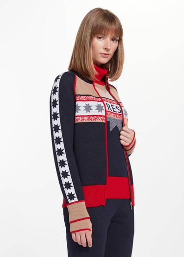  Knitss Yıldız Desenli Boğazlı Extrafıne Merino Triko Hırka