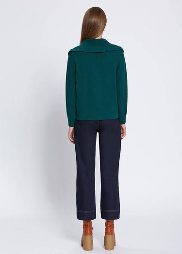  Knitss Kaşmir Karışımlı Geniş Yaka Yeşil Triko