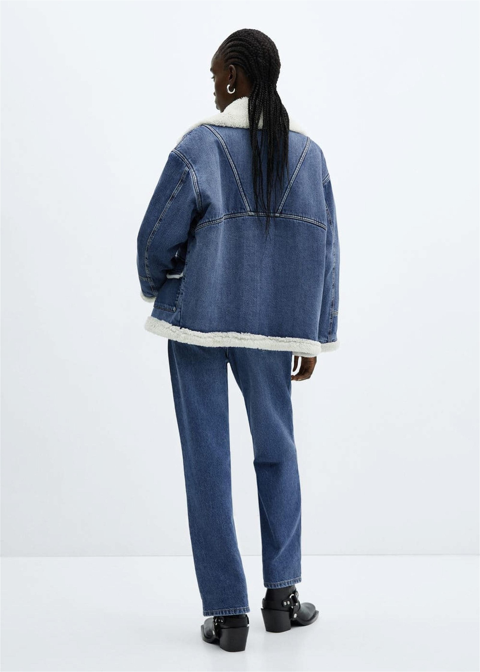 Mango Kadın Kürk Görünümlü Oversize Ceket Koyu Mavi