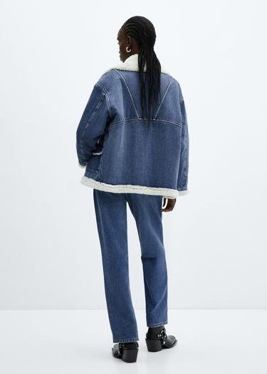  Mango Kadın Kürk Görünümlü Oversize Ceket Koyu Mavi