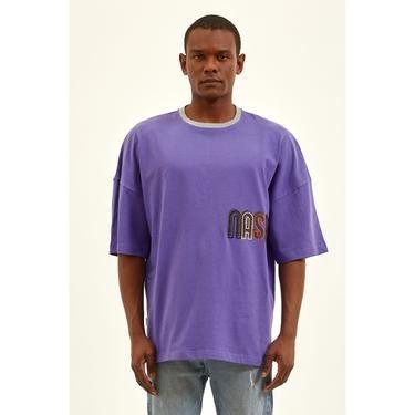  Nasaqu Erkek Düşük Omuzlu Oversize Mor T-Shirt