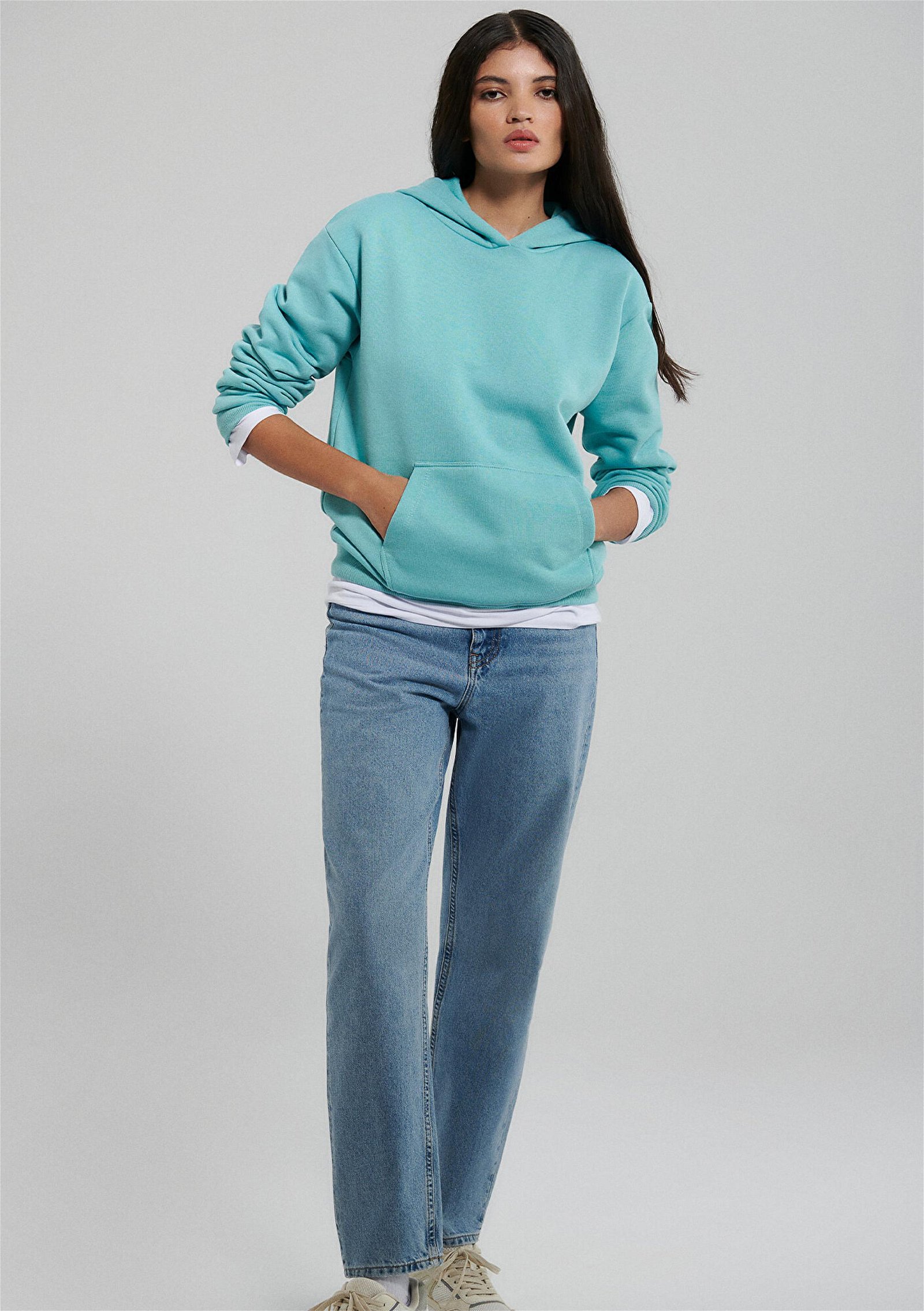 Mavi Kapüşonlu Mavi Basic Sweatshirt 167299-71463