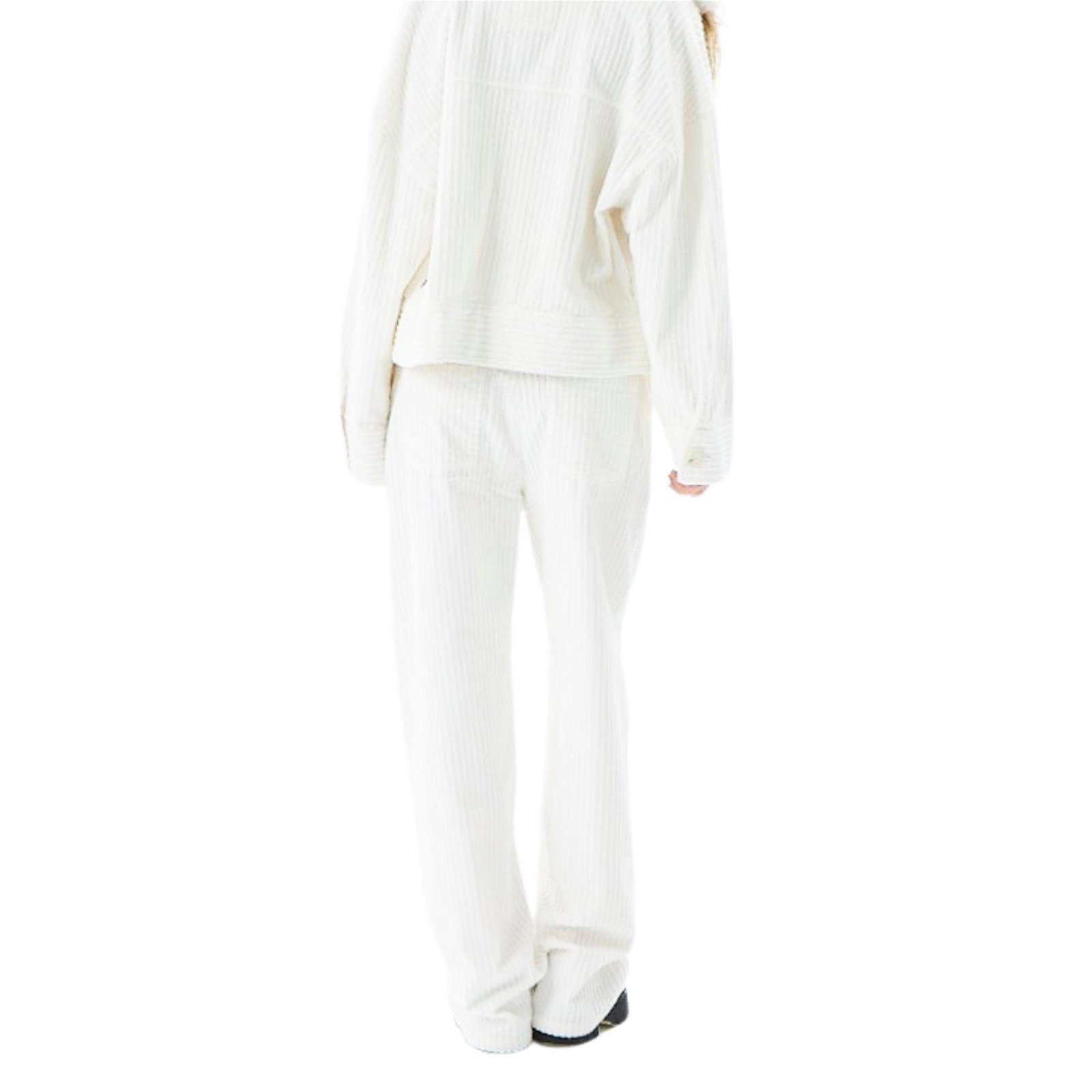 Evoq Nine Pamuklu Oversize Geniş Paça Kadife Pantolon Beyaz