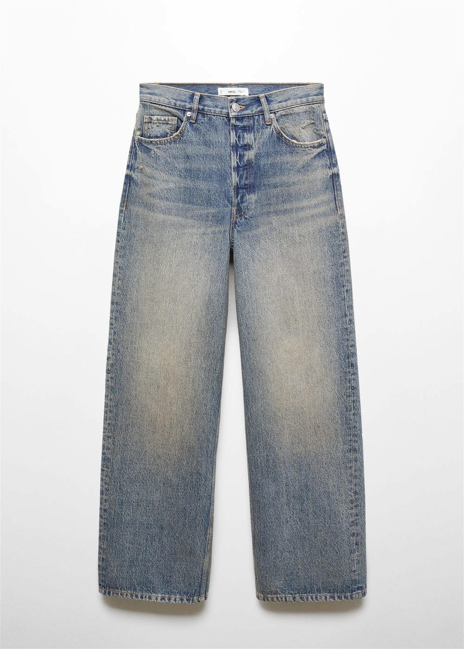 Mango Kadın Orta Bel Wideleg Jean Pantolon Koyu Vintage Mavi
