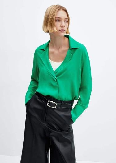  Mango Kadın Düğmesiz Açık Yakalı Gömlek Yeşil