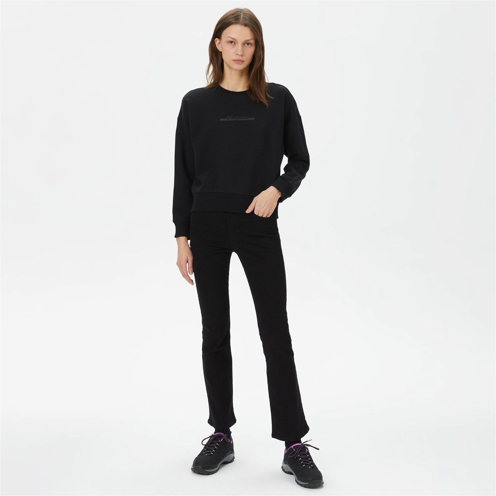 Columbia Bar Split Crop Kadın Siyah Sweatshirt