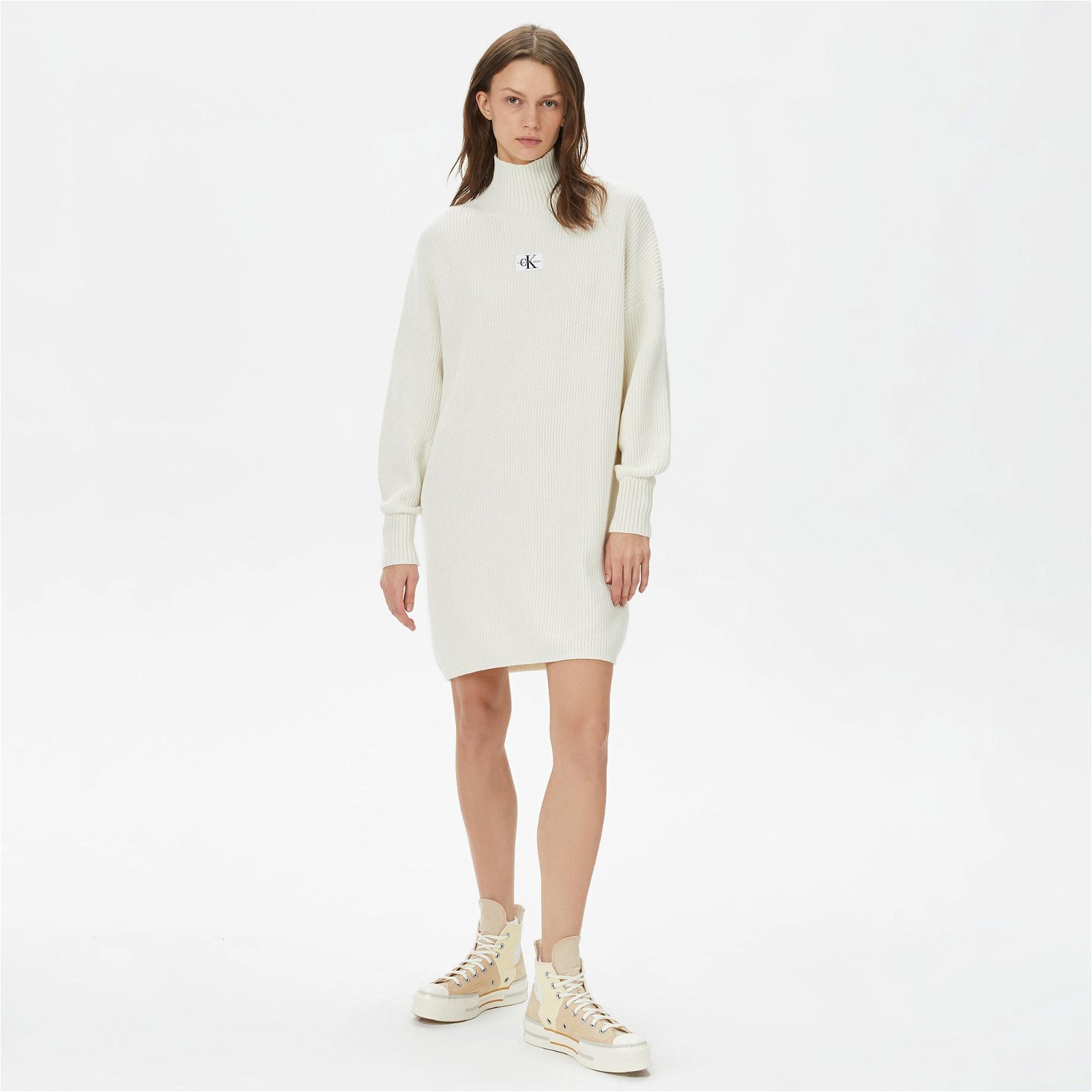 Calvin Klein Jeans Woven Label Loose Kadın Beyaz Elbise