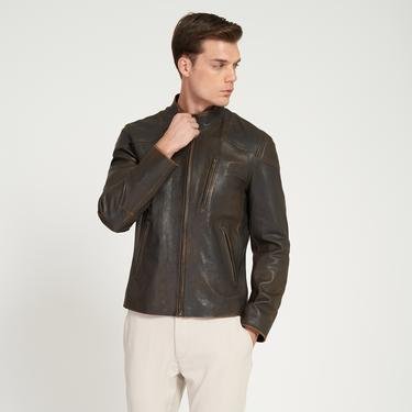  Zenon Konyak Erkek Vintage Deri Ceket