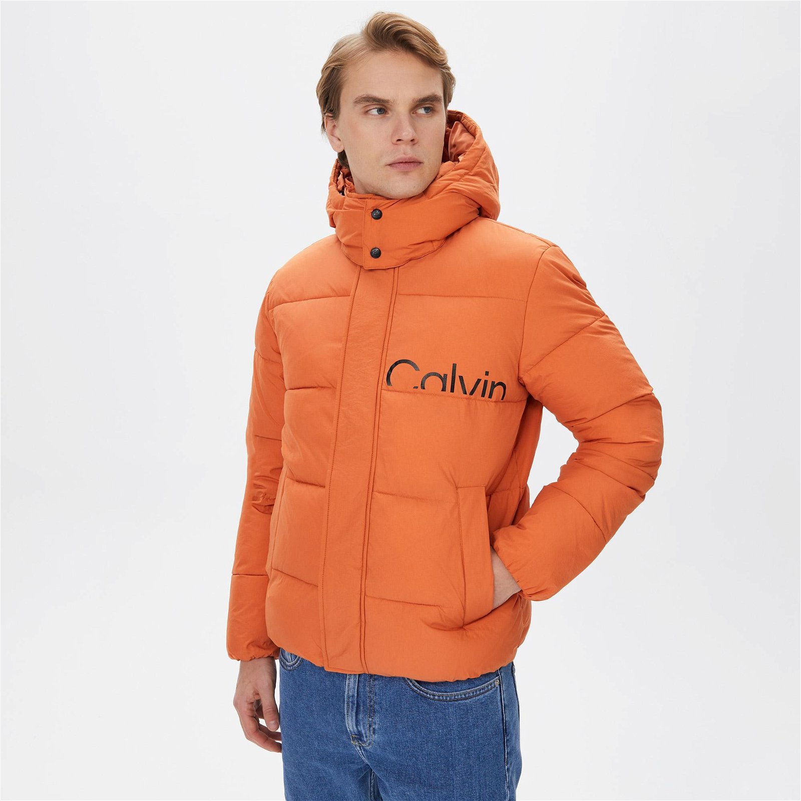 Calvin Klein Jeans Essentials Non Down Logo Erkek Turuncu Mont