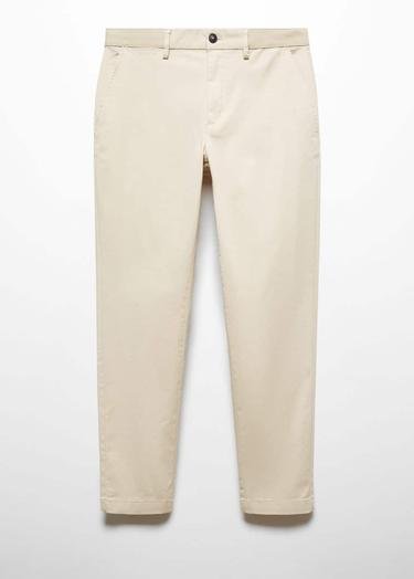  Mango Erkek Tapered Kesim Pamuklu Cropped Pantolon Açık/Pastel Gri