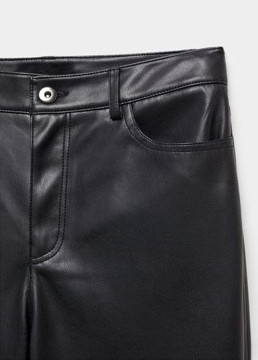  Mango Kadın Deri Görünümlü Düz Kesim Pantolon Siyah