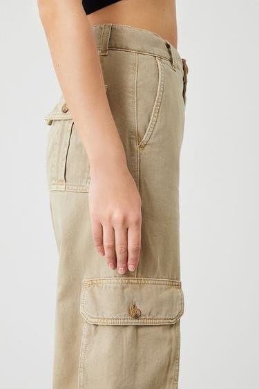  Ra Denim Kadın Bej Wide Leg Fit Sierra Kargo Pantolon