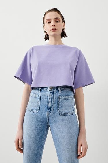  Ra Denim Kadın Lila Oversize Crop Jaen T-shirt