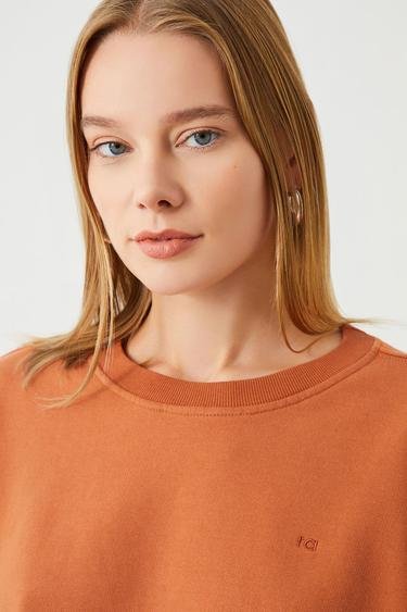  Ra Denim Kadın Turuncu Crop Oversize Vita Sweatshirt