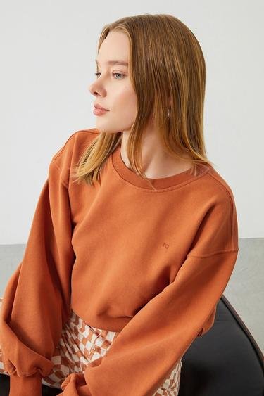  Ra Denim Kadın Turuncu Crop Oversize Vita Sweatshirt