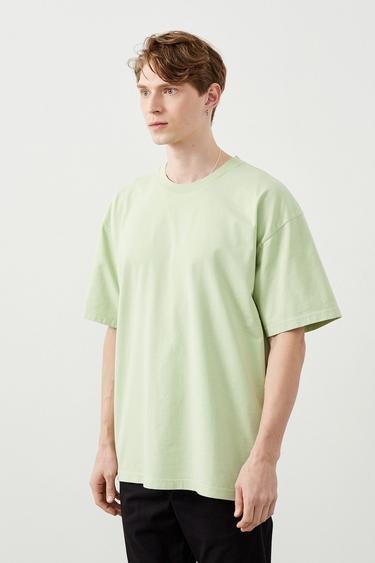  Ra Denim Erkek Açık Yeşil Oversize Fit Nun T-shirt
