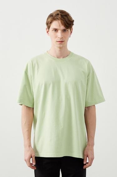  Ra Denim Erkek Açık Yeşil Oversize Fit Nun T-shirt