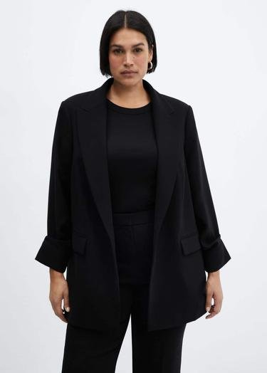  Mango Kadın Kıvrık Kollu Blazer Ceket Siyah