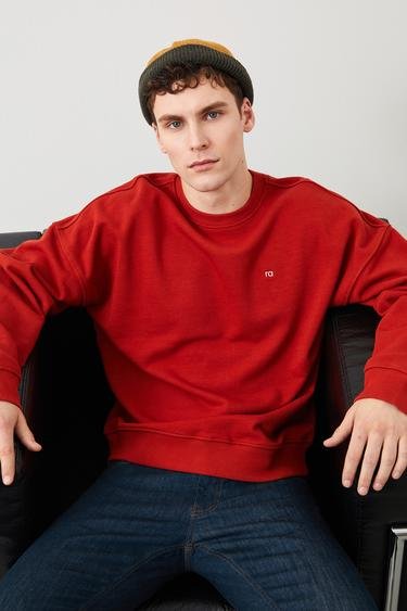  Ra Denim Erkek Kırmızı Crop Oversize Ziggy Sweatshirt