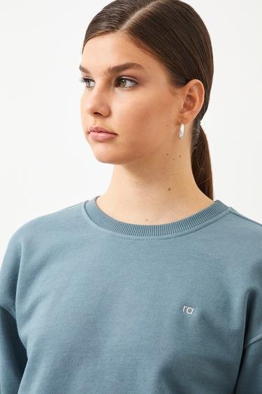  Ra Denim Kadın Mavi Crop Oversize Vita Sweatshirt