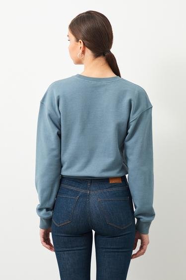  Ra Denim Kadın Mavi Crop Oversize Vita Sweatshirt