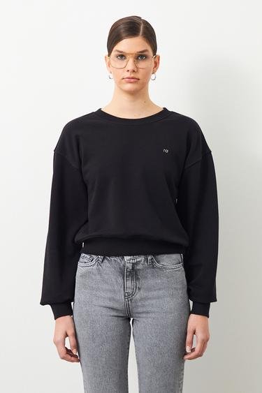  Ra Denim Kadın Siyah Crop Oversize Vita Sweatshirt