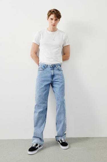  Ra Denim Erkek Açık Mavi Baggy Fit Molde Jean Pantolon