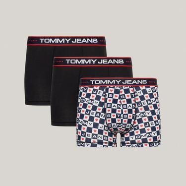  Tommy Jeans 3'lü Trunk Print Erkek Siyah Boxer