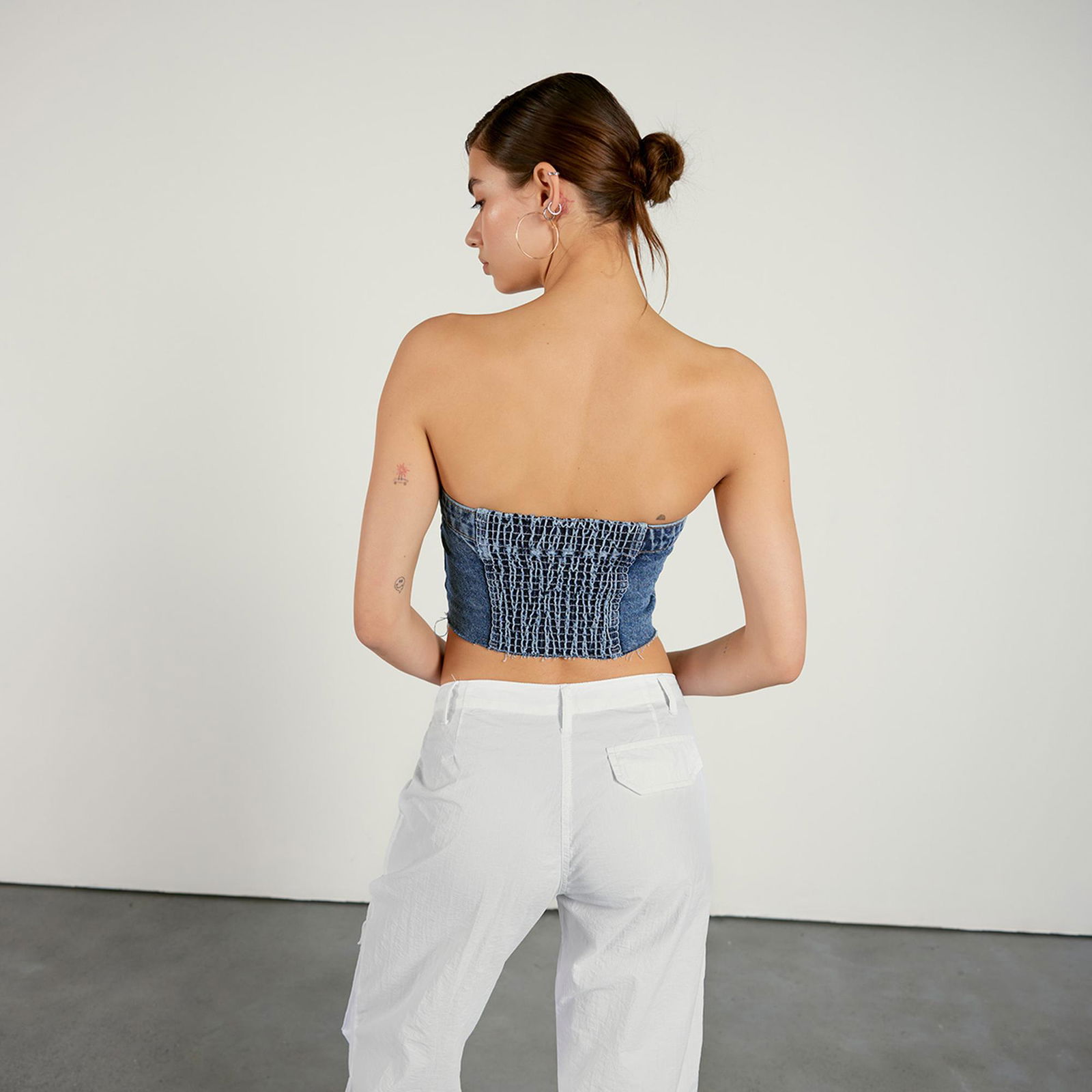Vatkalı Kadın Düğmeli Denim Korse Top Mavi Mavi