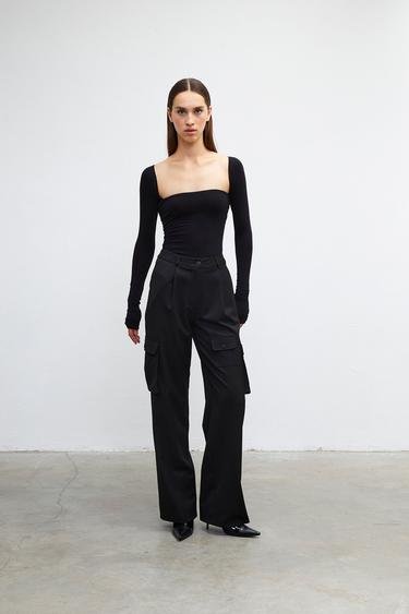  Vatkalı Kadın High Rise Kargo Pantolon - Premium Collection Siyah