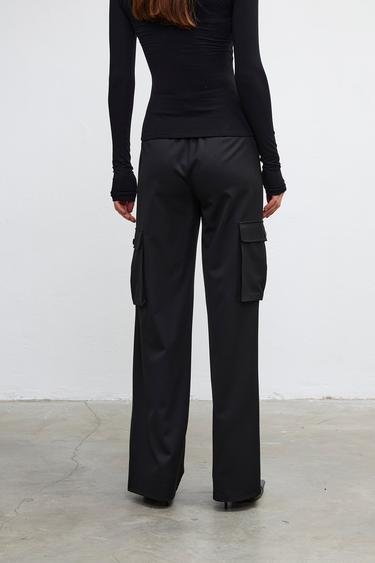  Vatkalı Kadın High Rise Kargo Pantolon - Premium Collection Siyah