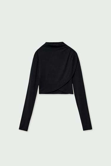  Vatkalı Kadın Anvelop Crop Bluz Siyah