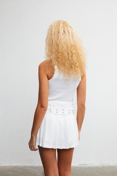  Vatkalı Kadın Beyaz Pilili Tenis Eteği - Vtk Sportswear Beyaz