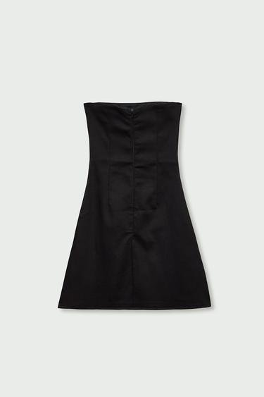  Vatkalı Kadın Kısa Straplez Elbise Siyah Siyah