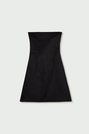  Vatkalı Kadın Kısa Straplez Elbise Siyah Siyah