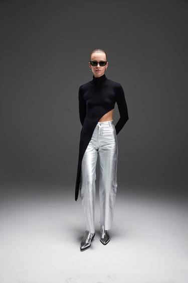 Vatkalı Kadın Asimetrik Uzun Bluz - Premium Collection Siyah