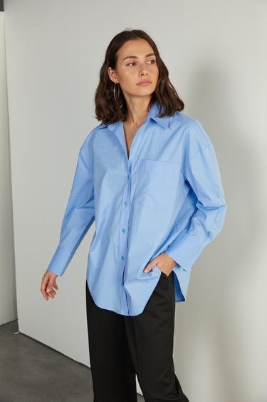  Vatkalı Kadın Oxford Gömlek Mavi Mavi