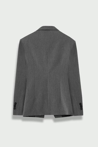  Vatkalı Kadın Kruvaze Klasik Blazer Ceket Gri