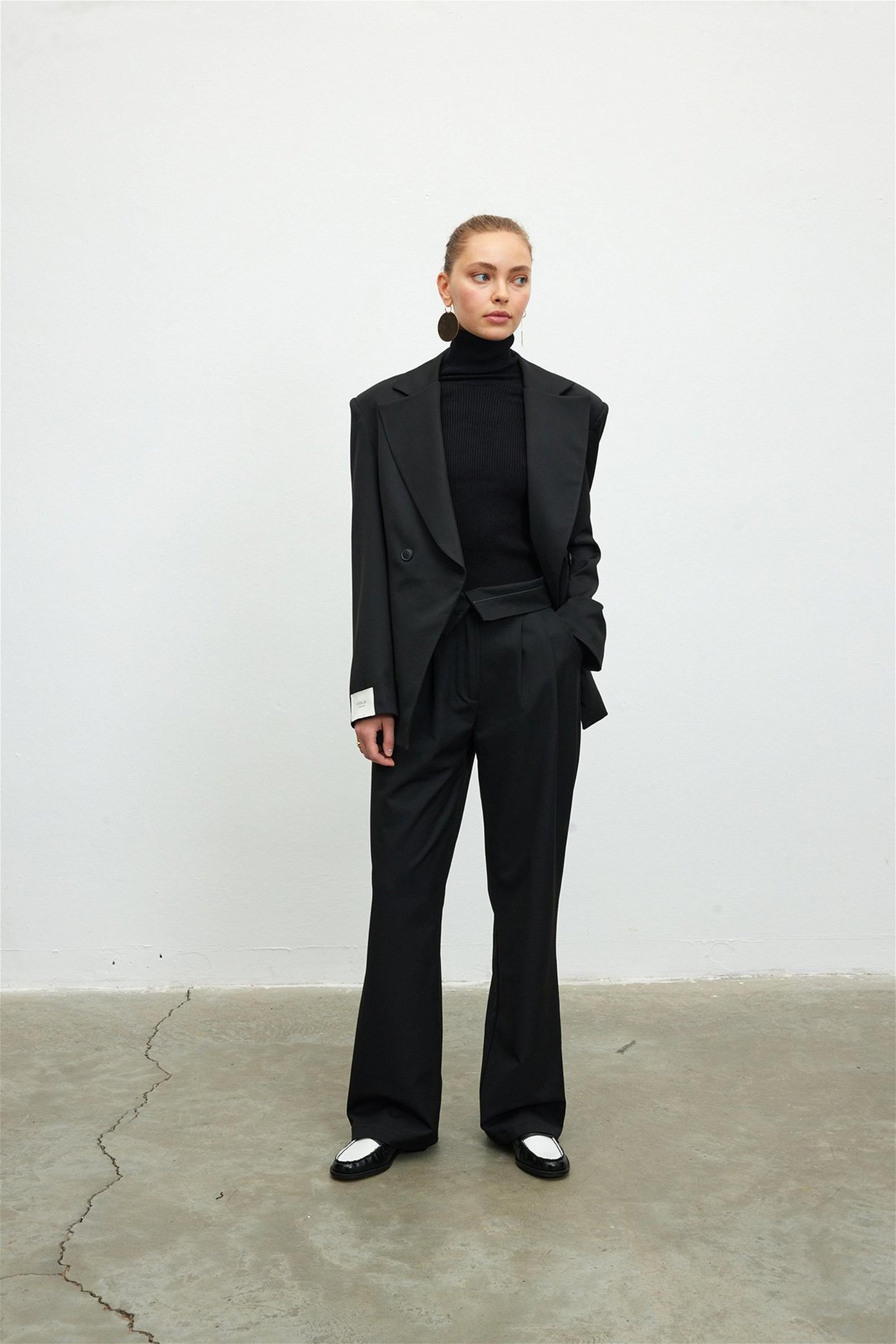 Vatkalı Kadın Kruvaze Klasik Blazer Ceket Siyah