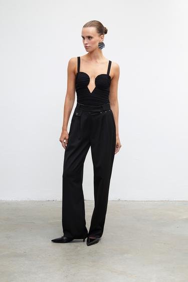  Vatkalı Kadın Ruched Bodysuit - Premium Collection Siyah