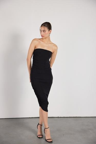  Vatkalı Kadın Limited Edition Drapeli Elbise Siyah Siyah