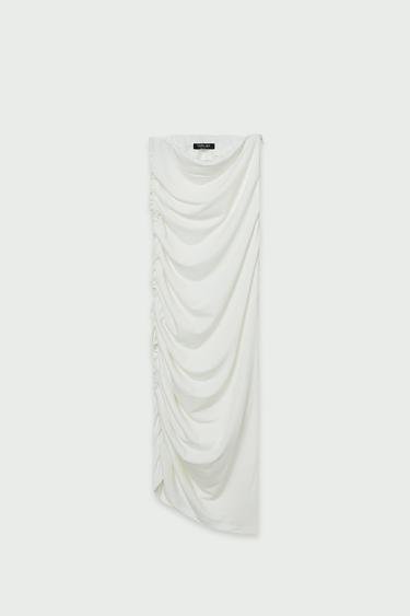  Vatkalı Kadın Limited Edition Drapeli Elbise Beyaz Beyaz