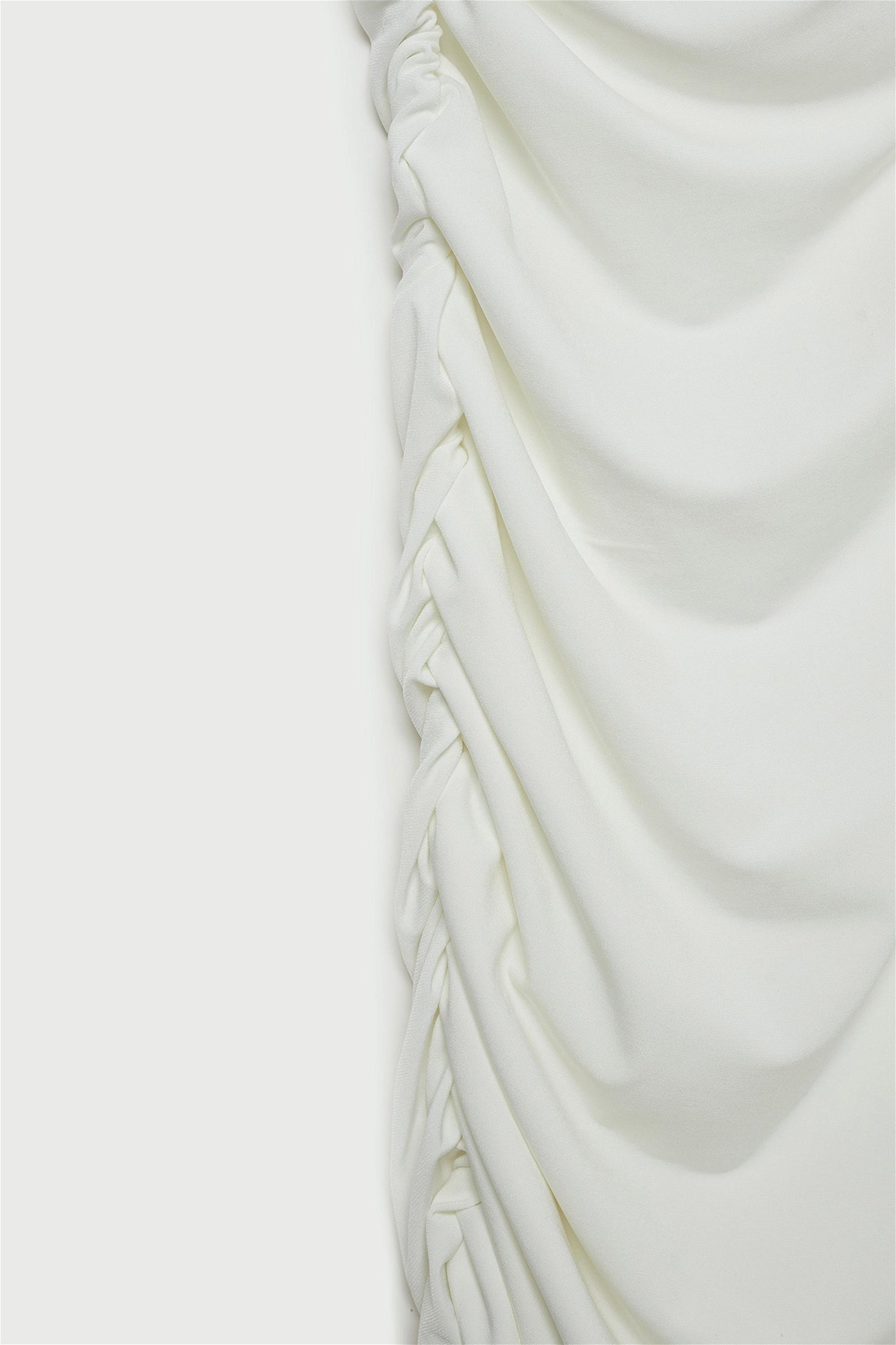 Vatkalı Kadın Limited Edition Drapeli Elbise Beyaz Beyaz
