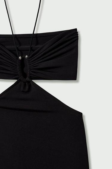  Vatkalı Kadın Sırt Dekolteli Cut Out Elbise Siyah