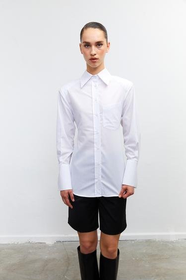  Vatkalı Kadın Sırt Dekolteli Vatkalı Gömlek - Premium Collection Beyaz