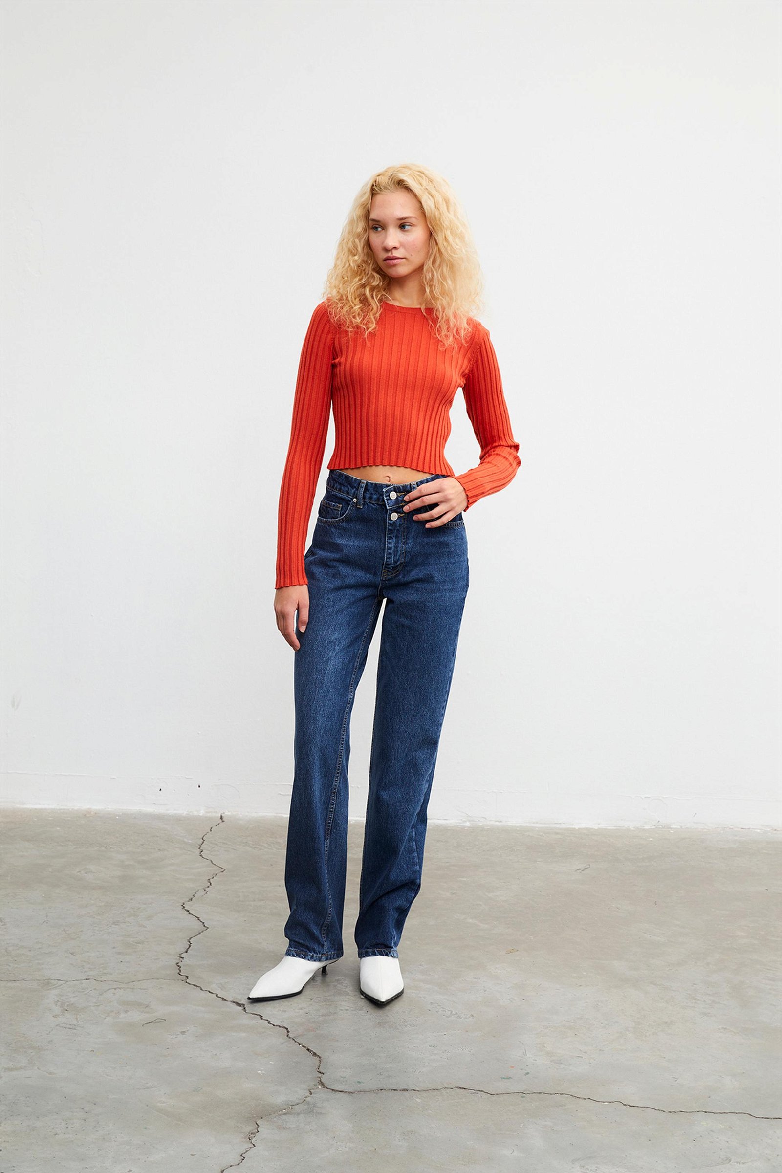 Vatkalı Kadın Stove Pipe Jeans - Premium Edition Lacivert