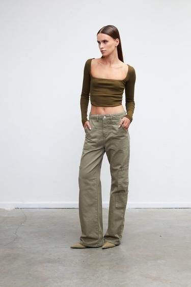 Vatkalı Kadın Straight Fit Kargo Pantolon - Limited Edition Haki