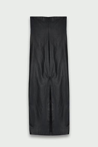  Vatkalı Kadın Suni Deri Straplez Elbise - Premium Collection Siyah