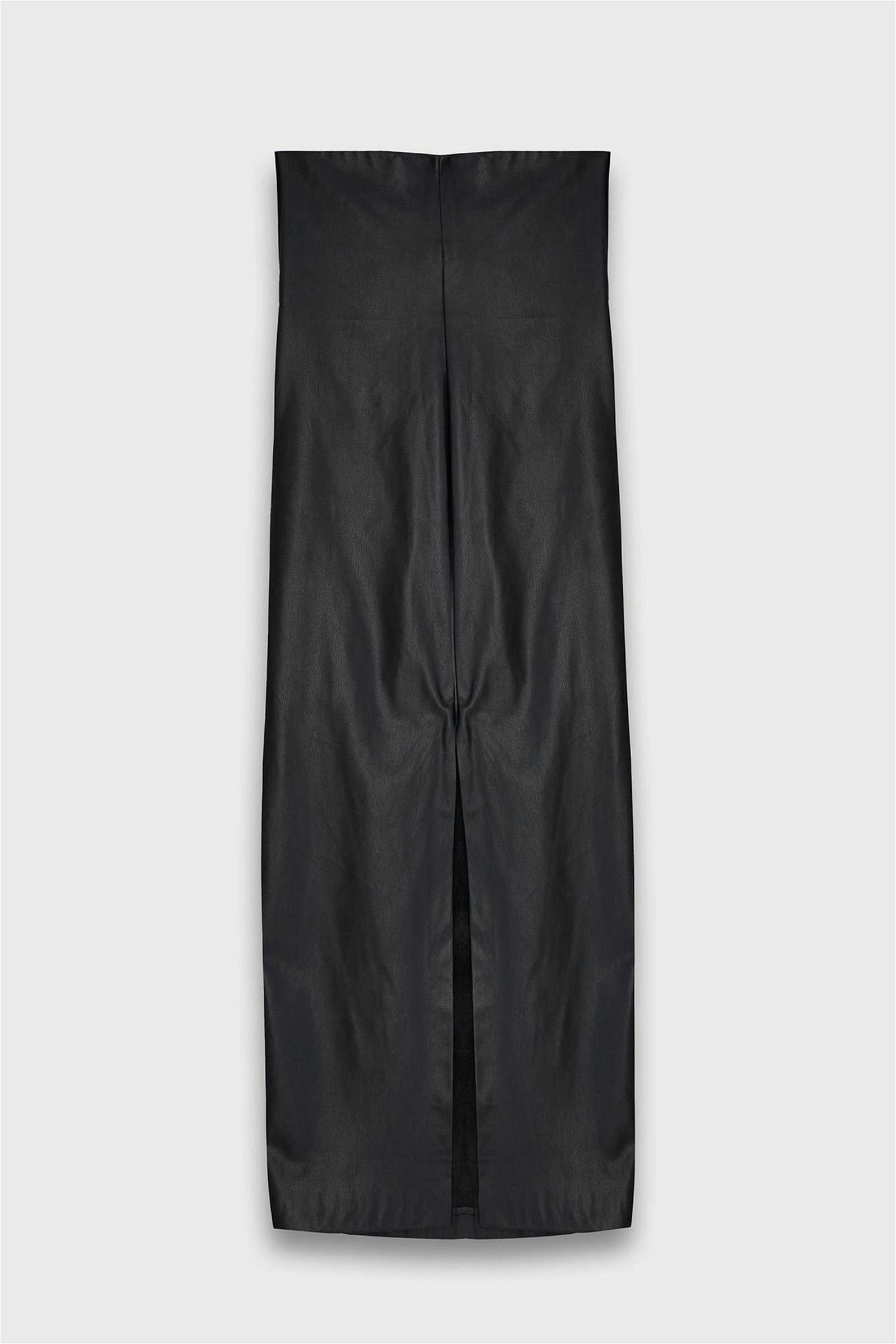 Vatkalı Kadın Suni Deri Straplez Elbise - Premium Collection Siyah